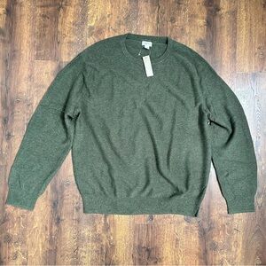 JCREW Cotton crewneck sweater in garter stitch Heather Moss Green Large